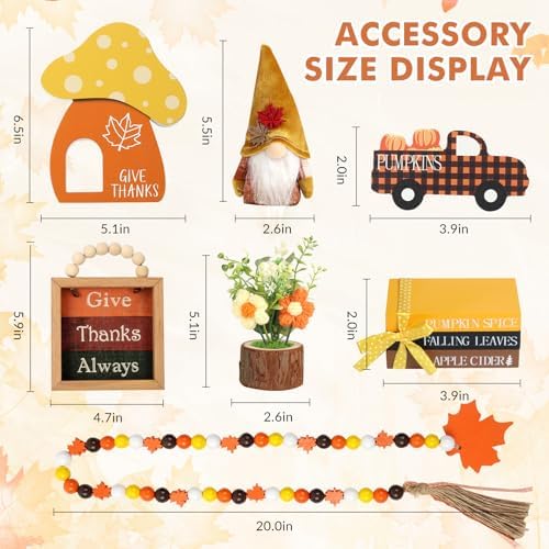 7 pcs Thanksgiving Tiered Tray Fall Decor Set, Gnome Truck Thanksgiving Wood Plaque Wooden Bead String Decorations, Fall Decorations for Home Kitchen Fireplace Farmhouse Office Fall Decoration