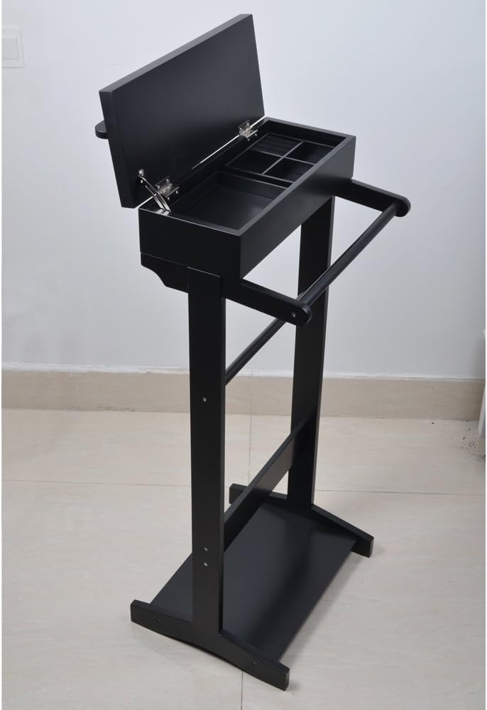 GLSCASA Black Wooden Valet Stand With Small Storage Compartments for Men