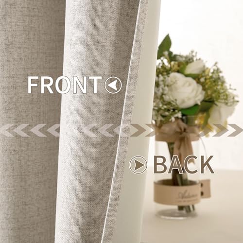MIULEE 100% Blackout Linen Curtains for Bedroom 52x45 Inches Natural