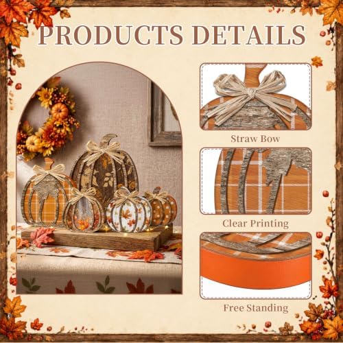 5 Pcs Fall Retro Pumpkin Decor for Home Autumn Wooden Table Centerpiece