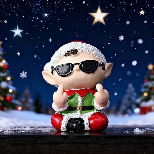 Christmas Elf Finger Statue Christmas Party Decor Mini Artificial Stone Figurine Sculpture Cute Cartoon Tabletop Ornaments for Xmas Funny Gifts