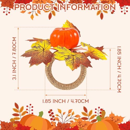 Thanksgiving Napkin Rings Set of 6, Pumpkin Napkin Rings for Holiday Dinner Table Decor, Maple Leaves Napkin Rings for Fall Table Decoration