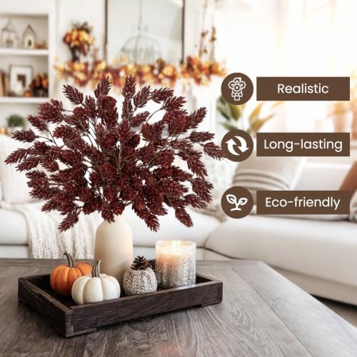 6 Pcs 20'' Fall Burgundy Red Faux Hops Stem for Vase Autumn Branches