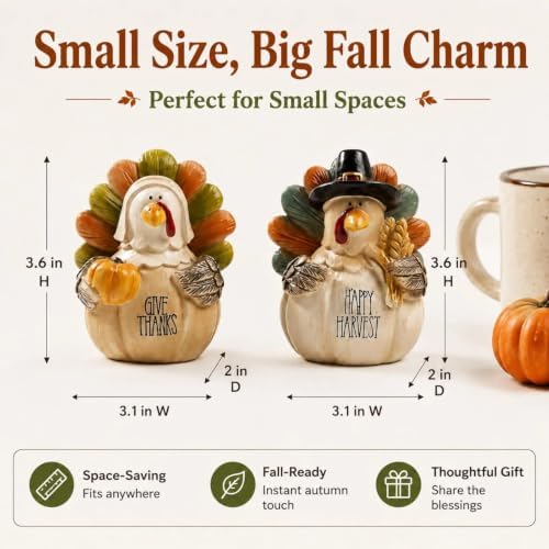 2pcs Turkey Figurine, Thanksgiving Home Decor Indoor Table Mantel