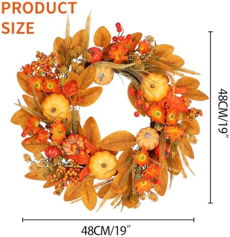 19inch Fall Wreaths Front Door Decor for Thanksgiving Autumn Home Outdoor