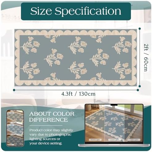 Front Door Mat Indoor Entrance - 2x4.3 Ft Floral Washable Layered Doormat Outdoor Entrance Porch Rug Non-Slip Blue
