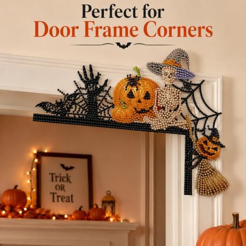DIY Halloween Witch Pumpkin Diamond Art Wooden Door Corner Decoration, Halloween Frame Sign Kit, Creative Wall Art Mosaic Frame Sign for Home Decor & Gifts