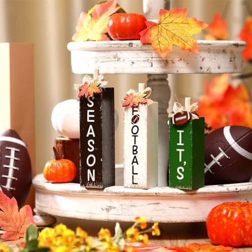 Redbaker 3 Pcs Football Fall Decor, Football Wooden Centerpieces for Table
