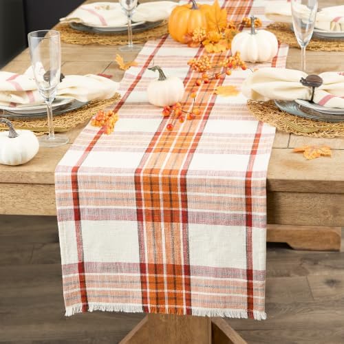 DII Thanksgiving & Fall Table Decoration Autumn Farmhouse Plaid, Table Runner, 14x72, Pumpkin Spice Orange