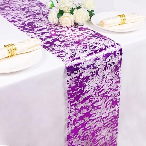 Snowkingdom 2 Pcs Purple Table Runner, Sequin Glitter Metallic Foil Thin Mesh Roll 108" Table Decorations Centerpieces for Party Wedding Bridal Shower Birthday Christmas Halloween