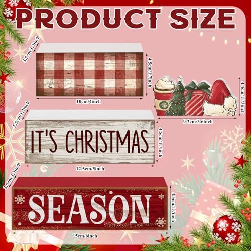 Lineshading 4 Pcs Christmas Table Decoration Wooden Hot Cocoa Santa Hat