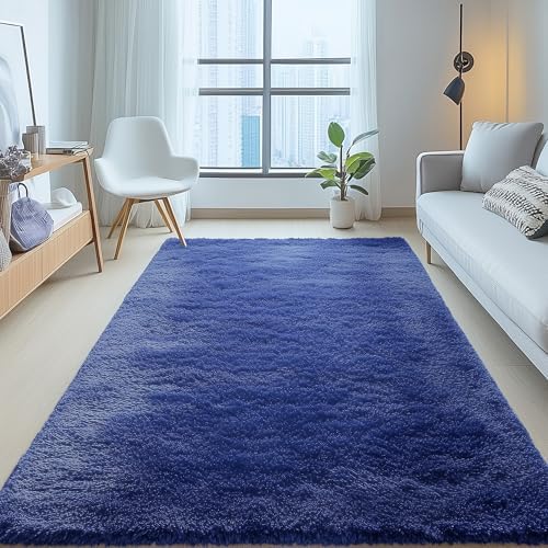 OLANLY 5x5 Area Rugs for Living Room Bedroom, Machine Washable Soft Fluffy Shaggy Bedside Rug, Indoor Floor Carpet for