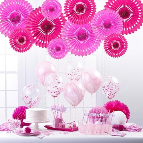 Pink Decorations for Party Paper Honeycomb Fans Hot Pink 10Pcs