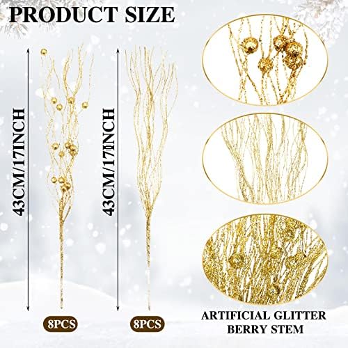 Giegxin 16 Pack 17 Inch Champagne Berry Stems Christmas Tree Filler