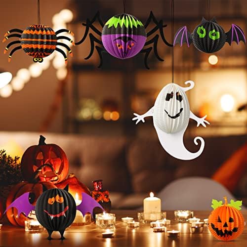 Jeyiour 6 Pack Halloween Paper Lanterns, 3D Honeycomb Hanging Decorations