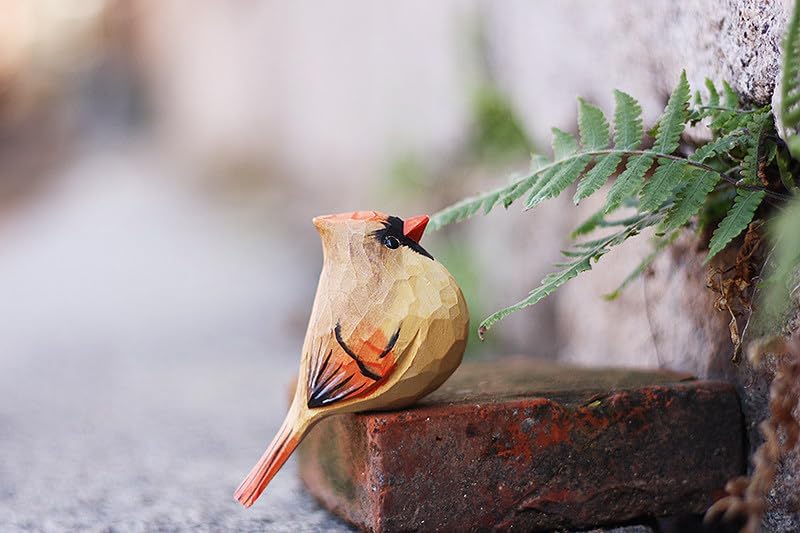 Small Wooden Christmas Female Bird Statue Decor / Female Cardinal / Red
