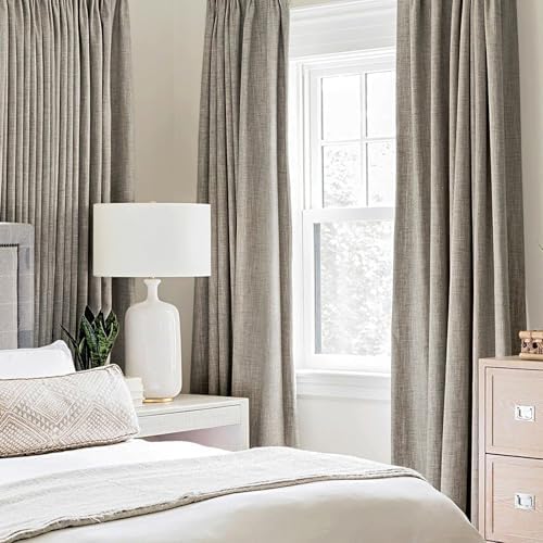 MIULEE 100% Blackout Linen Curtains for Bedroom 52x108 Inches Greige