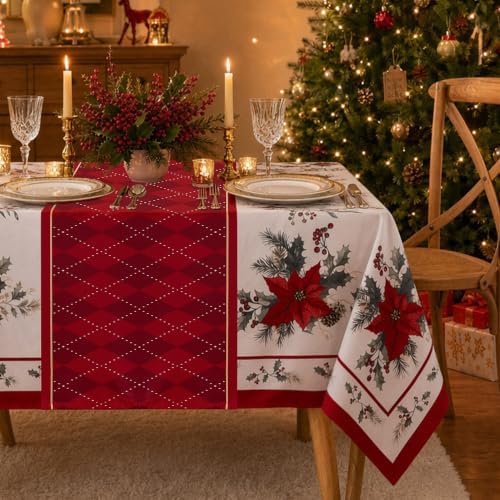 Christmas Tablecloth Rectangle, Holiday Dining Decor, 60x102 Inch