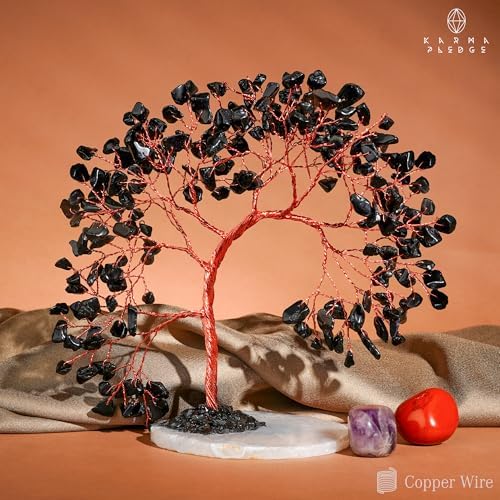 KARMAPLEDGE Crystal Tree of Life for Home, Office, Room, Wall Decor to Bring Money & Good Luck, Handmade Black Obsidian