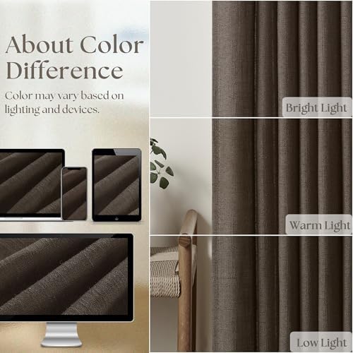 Dark Chocolate 96 Inch Pinch Pleated Semi Sheer Linen Curtains 2 Panels