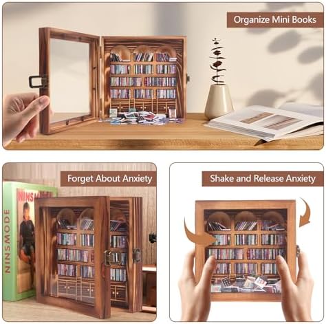 Anxiety Bookshelf – Mini Books Display for Stress Relief and Fun Decor, Perfect Decorative Miniature Library for Book