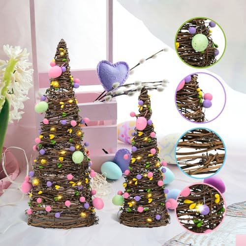 Easter Rattan Table Trees Decor Lighted Easter Decorations