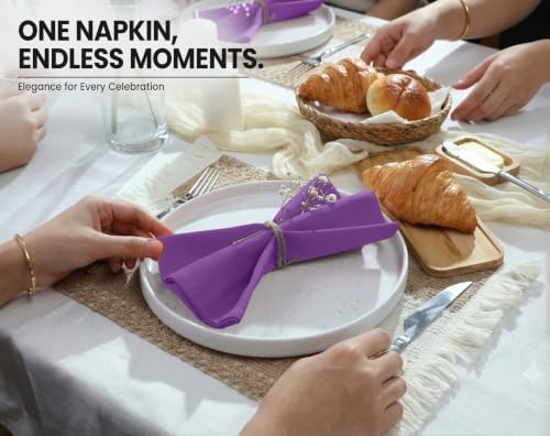 Ruvanti Cloth Napkins Set of 6, Cotton Enrich 18”x18” - Purple