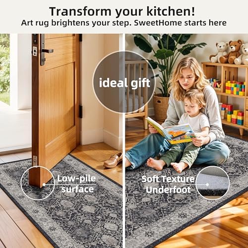 Washable 4-Piece Kitchen Floor Mats: Farmhouse Non-Slip Kitchen Sink Rug Easy Clean Water-Resistant Runners for Hallway