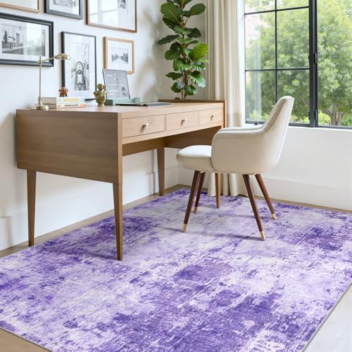 RELEANY Washable 4'x6' Abstract Area Rug for Living Room Purple