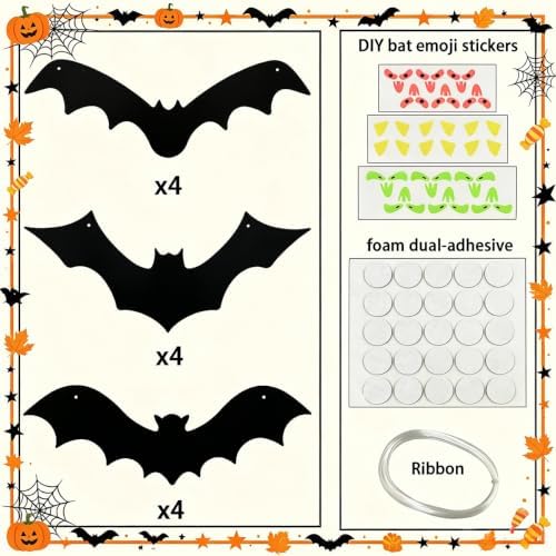 JoFAN 12 Pack Halloween Hanging Bats 3D Realistic Spooky Black Flying Bat for Halloween Decorations Outdoor Indoor Yard Lawn Halloween Party Supplies