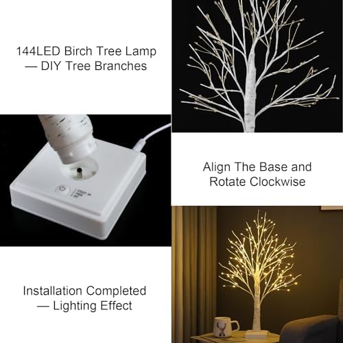 PXBNIUYA 144 LED Birch Tree Light with Timer,DIY Artificial Lamp Warm White