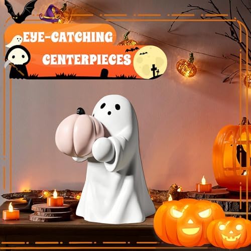 Halloween Ghost Figurine Funny Pumpkin Ghost Statue Ghost Decoration Holding for Gift Props Tabletop Home Decor Best Gifts for Anniversary Weddings