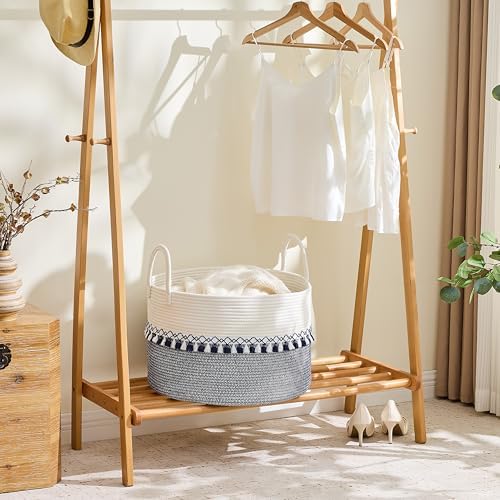 KAKAMAY Large Blanket Basket with Handles, Storage Basket for Living Room