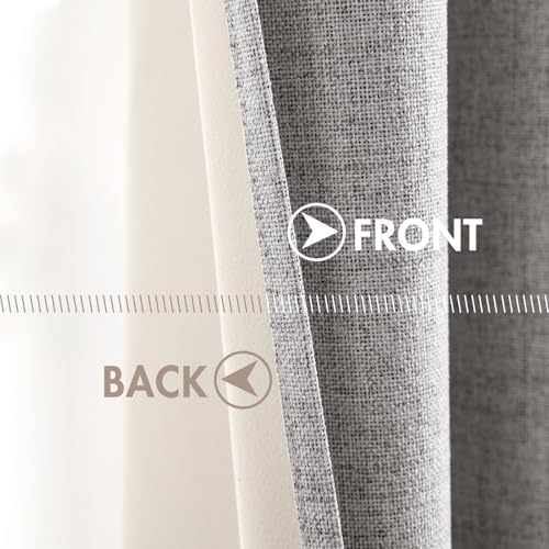 MIULEE 100% Blackout Linen Curtains for Bedroom 52x96 Inches Light Gray