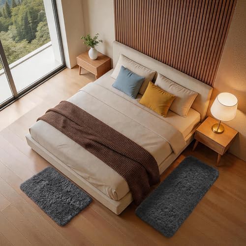 Ophanie Small Rug Washable Non Slip Throw Bedside Area Rugs, Fluffy Soft Mini Bedroom Carpet, 1.5x2.5 and 1.5x4 Rug
