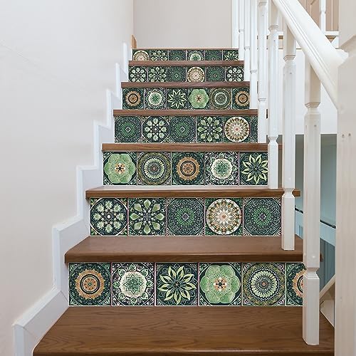 Vinyl Tile Decals / 6 x 6 / Multi Color / Green / Set of 12