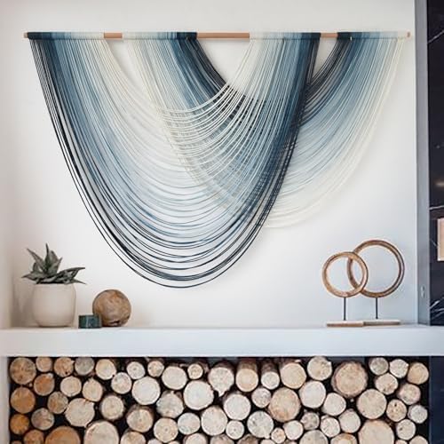 Macrame Wall Hanging Large handmade Navy Blue Ombre Fiber Art 57"W*39"L