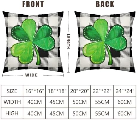 Green Shamrock Hat St Patricks Day Throw Pillow Covers 22x22 Set of 2 Buffalo Plaid Lucky Clovers Decorative Pillowcases St Patrick Outdoor Spring Cushion Covers for Couch Sofa Porch Decor
