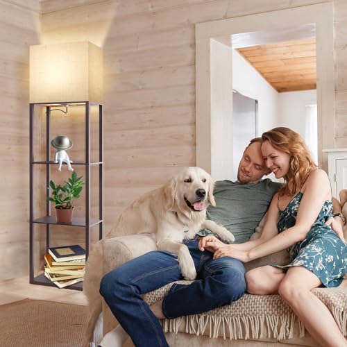RUNTOP Plus - Floor Lamp with Shelves, Wide Shelf Lamp, Shelf Floor Lamp with 15W LED Bulb, 3 Colors Temperature