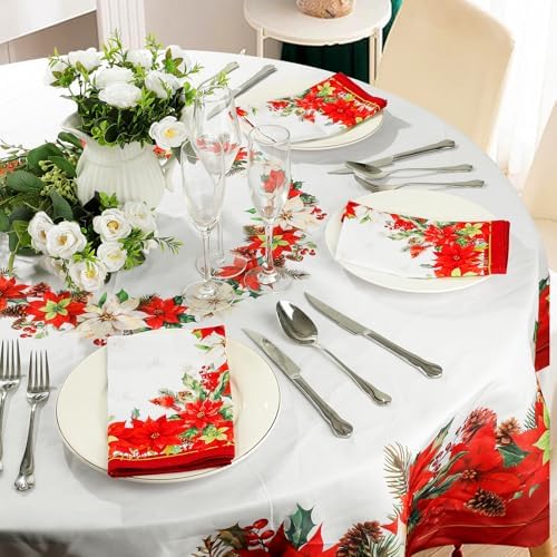 Christmas Poinsettia Cotton Cloth Napkins, Red, 18×18 in, Set of 6