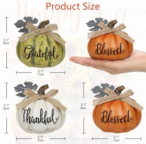 DILATATA Fall Pumpkins Decoration 3Pcs Resin Pumpkins Thanksgiving Fake Pumpkin Figurines Mini Carved Pumpkin for Home Harvest Halloween Thanksgiving Rustic Farmhouse Table Centerpiece Shelf Mantel