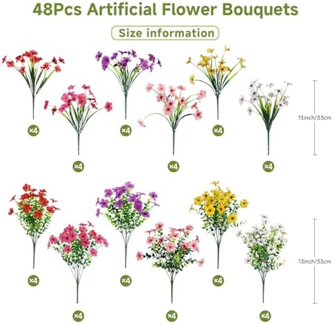 Alupssuc 48 Bundles Artificial Daisy Flowers UV Resistant for Outdoor Decor