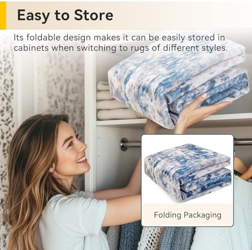 RELEANY Washable Square 8'x8' Area Rug for Living Room Blue Gray