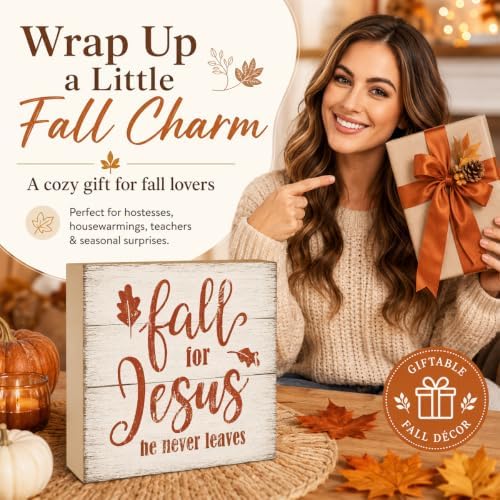 Fall For Jesus He Never Leaves Sign | Vertical Script Autumn Decor