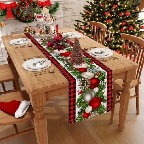 Jiudungs Christmas Table Runner, Xmas Holiday Decorations for Home Decor