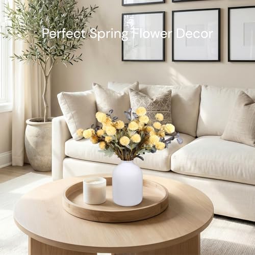 Yellow Flowers Artificial 10 Long Stems Kiku Flower With Eucalyptus