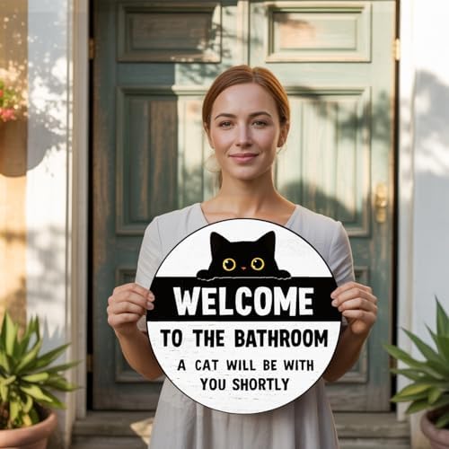 Cat Lovers Gifts Bathroom Wood Hanger, A Cat Will Be with You Sign for Bathroom Toilet Decor