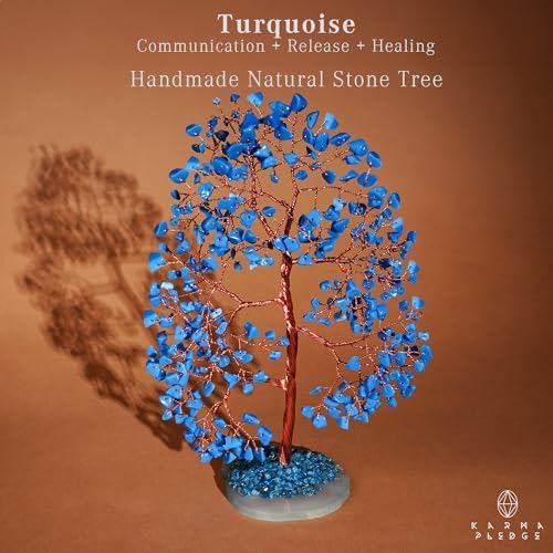 Crystal Tree of Life Birthday Gifts for Women, Men, Frineds, Handmade Turquoise Chakra Healing Tree for Home, Room