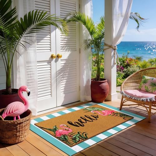 Tinideya 2 Pcs Summer Flamingo Layering Doormats Sets