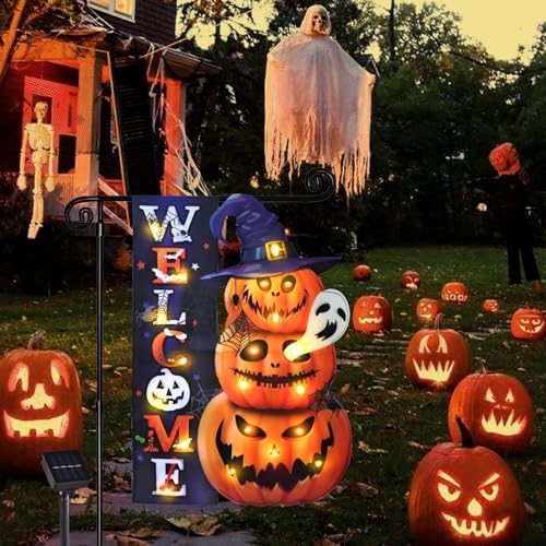 Halloween Lighted Garden Flag, Pumpkin Yard Decor, 12x18 In